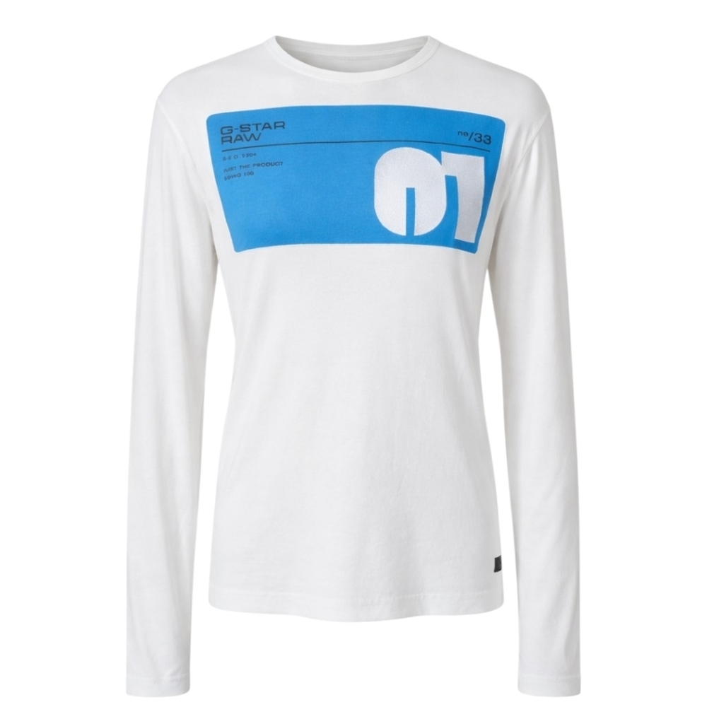 G Star RAW Atom LS Shirt Women Large White Graphic Logo Long Sleeve